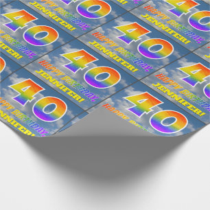 Rainbow Look "40" & "HAPPY BIRTHDAY", Clouds, Sky Wrapping Paper