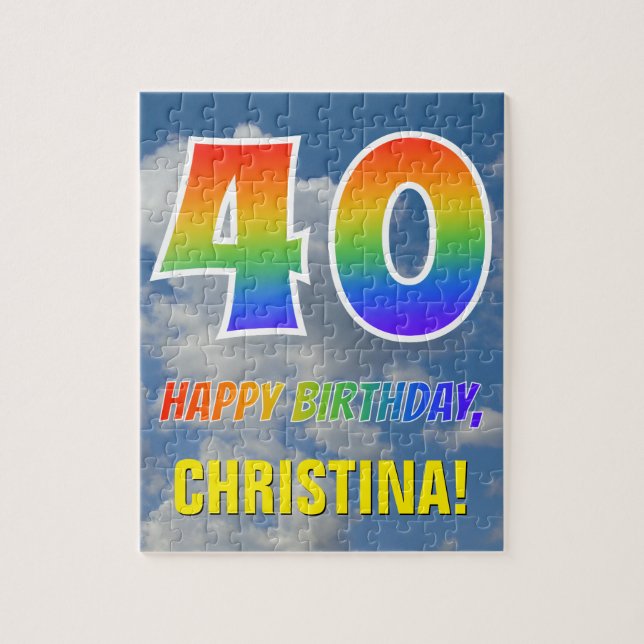 Rainbow Look "40" & "HAPPY BIRTHDAY", Cloudy Sky Jigsaw Puzzle (Vertical)
