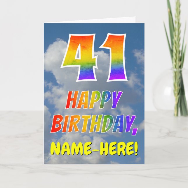 Rainbow Look "41" & "HAPPY BIRTHDAY", Clouds, Sky Card (Front)