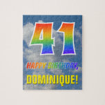 [ Thumbnail: Rainbow Look "41" & "Happy Birthday", Cloudy Sky Jigsaw Puzzle ]