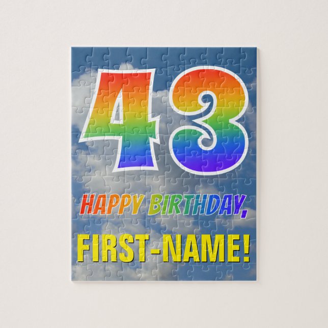 Rainbow Look "43" & "HAPPY BIRTHDAY", Cloudy Sky Jigsaw Puzzle (Vertical)