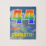 [ Thumbnail: Rainbow Look "44" & "Happy Birthday", Cloudy Sky Jigsaw Puzzle ]