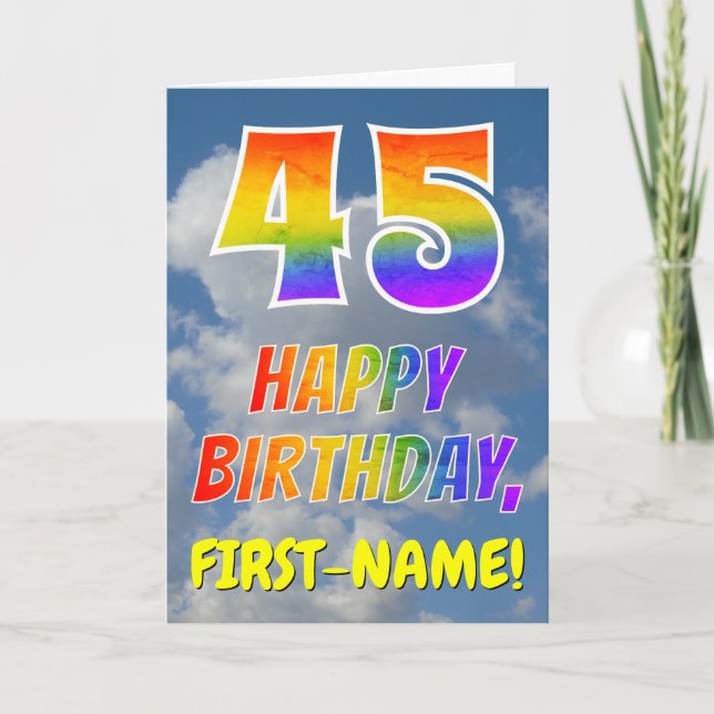 Rainbow Look "45" & "HAPPY BIRTHDAY", Clouds, Sky Card (Front)