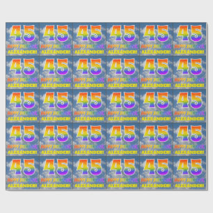 Rainbow Look "45" & "HAPPY BIRTHDAY", Clouds, Sky Wrapping Paper