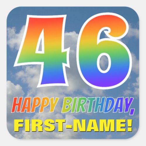 Rainbow Look 46  HAPPY BIRTHDAY Clouds Sky Square Sticker