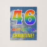 [ Thumbnail: Rainbow Look "46" & "Happy Birthday", Cloudy Sky Jigsaw Puzzle ]