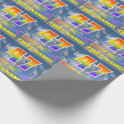 Rainbow Look 47  HAPPY BIRTHDAY Clouds Sky Wrapping Paper