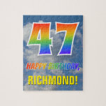 [ Thumbnail: Rainbow Look "47" & "Happy Birthday", Cloudy Sky Jigsaw Puzzle ]