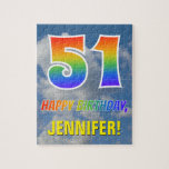 [ Thumbnail: Rainbow Look "51" & "Happy Birthday", Cloudy Sky Jigsaw Puzzle ]
