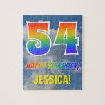 [ Thumbnail: Rainbow Look "54" & "Happy Birthday", Cloudy Sky Jigsaw Puzzle ]