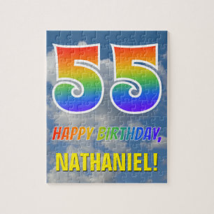 Rainbow Look "55" & "HAPPY BIRTHDAY", Cloudy Sky Jigsaw Puzzle
