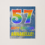 [ Thumbnail: Rainbow Look "57" & "Happy Birthday", Cloudy Sky Jigsaw Puzzle ]