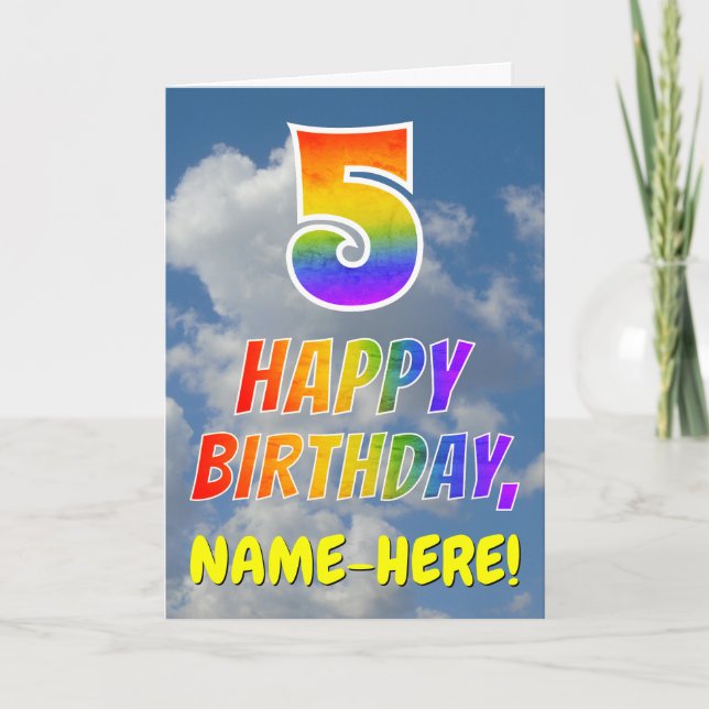 Rainbow Look "5" & "HAPPY BIRTHDAY", Clouds, Sky Card (Front)