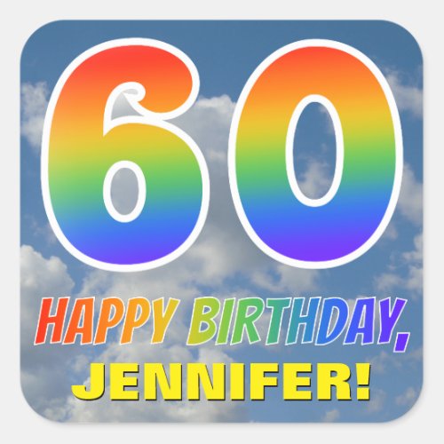 Rainbow Look 60  HAPPY BIRTHDAY Clouds Sky Square Sticker