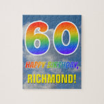 [ Thumbnail: Rainbow Look "60" & "Happy Birthday", Cloudy Sky Jigsaw Puzzle ]