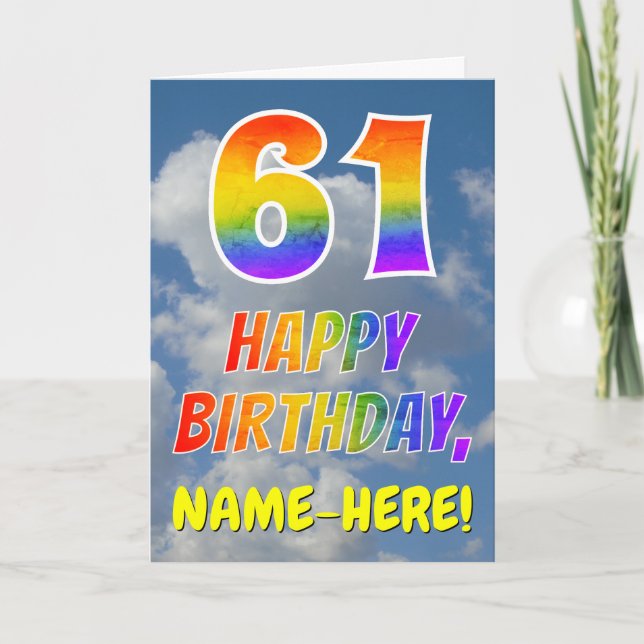 Rainbow Look "61" & "HAPPY BIRTHDAY", Clouds, Sky Card (Front)