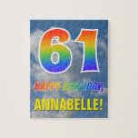 [ Thumbnail: Rainbow Look "61" & "Happy Birthday", Cloudy Sky Jigsaw Puzzle ]