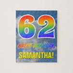 [ Thumbnail: Rainbow Look "62" & "Happy Birthday", Cloudy Sky Jigsaw Puzzle ]