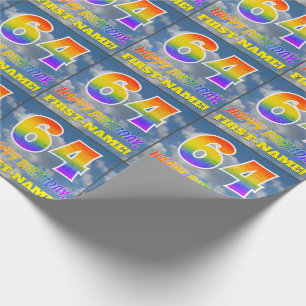 Rainbow Look "64" & "HAPPY BIRTHDAY", Clouds, Sky Wrapping Paper