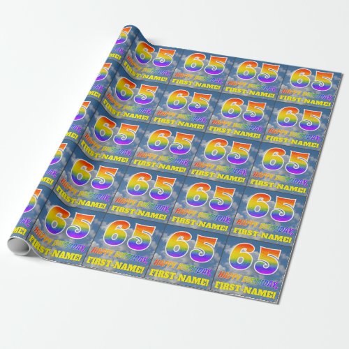 Rainbow Look 65  HAPPY BIRTHDAY Clouds Sky Wrapping Paper
