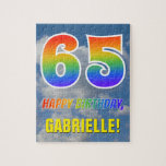 [ Thumbnail: Rainbow Look "65" & "Happy Birthday", Cloudy Sky Jigsaw Puzzle ]