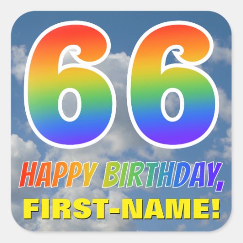 Rainbow Look 66  HAPPY BIRTHDAY Clouds Sky Square Sticker