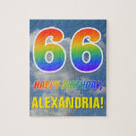 [ Thumbnail: Rainbow Look "66" & "Happy Birthday", Cloudy Sky Jigsaw Puzzle ]
