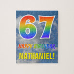 [ Thumbnail: Rainbow Look "67" & "Happy Birthday", Cloudy Sky Jigsaw Puzzle ]