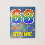 [ Thumbnail: Rainbow Look "68" & "Happy Birthday", Cloudy Sky Jigsaw Puzzle ]