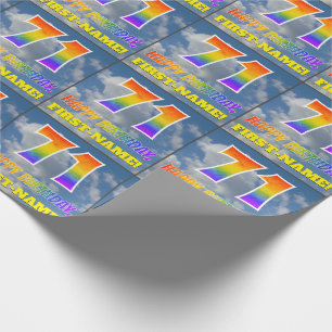 Rainbow Look "71" & "HAPPY BIRTHDAY", Clouds, Sky Wrapping Paper