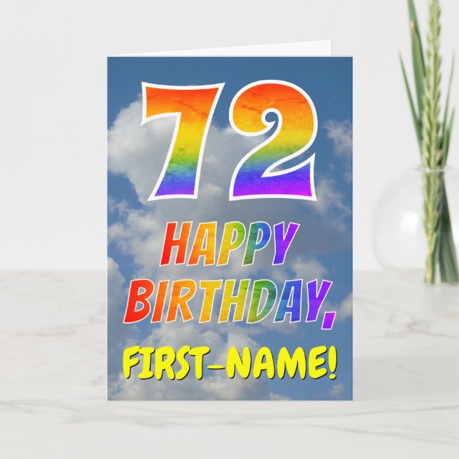 Rainbow Look "72" & "HAPPY BIRTHDAY", Clouds, Sky Card (Front)