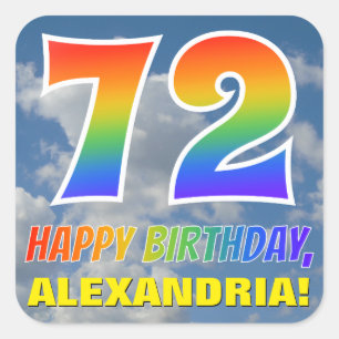 Rainbow Look "72" & "HAPPY BIRTHDAY", Clouds, Sky Square Sticker
