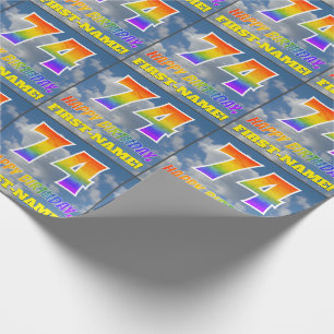 Rainbow Look "74" & "HAPPY BIRTHDAY", Clouds, Sky Wrapping Paper