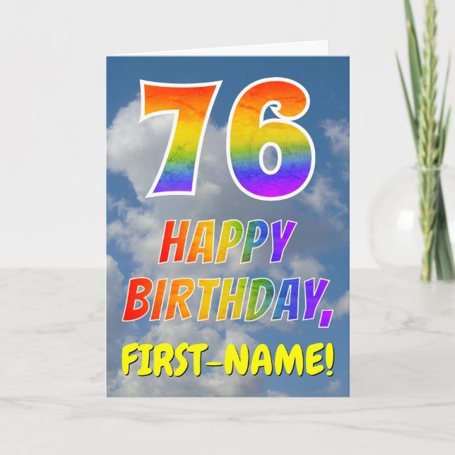 Rainbow Look "76" & "HAPPY BIRTHDAY", Clouds, Sky Card (Front)