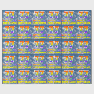 Rainbow Look "77" & "HAPPY BIRTHDAY", Clouds, Sky Wrapping Paper
