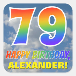 Rainbow Look "79" & "HAPPY BIRTHDAY", Clouds, Sky Square Sticker