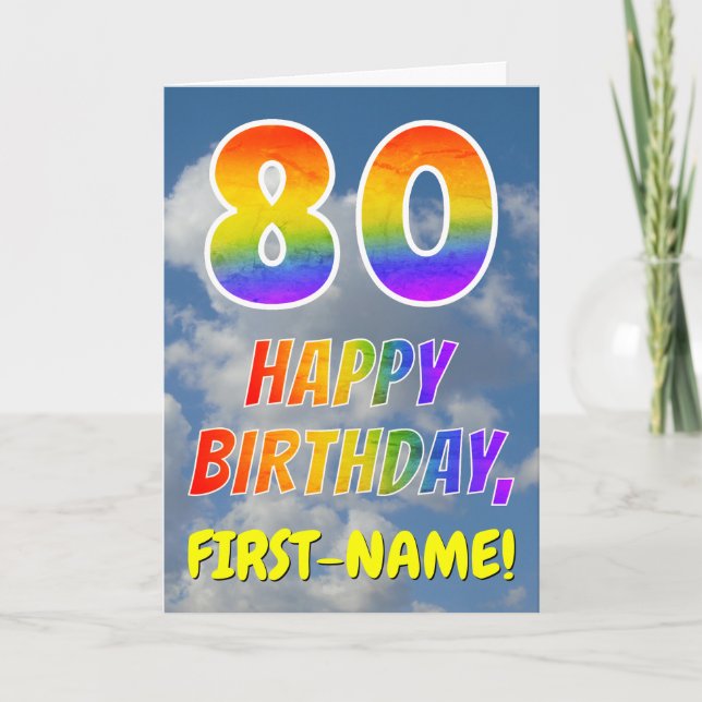 Rainbow Look "80" & "HAPPY BIRTHDAY", Clouds, Sky Card (Front)