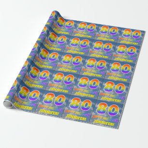 Rainbow Look "80" & "HAPPY BIRTHDAY", Clouds, Sky Wrapping Paper