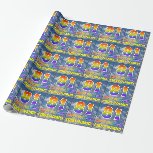Rainbow Look 81  HAPPY BIRTHDAY Clouds Sky Wrapping Paper