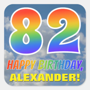Rainbow Look "82" & "HAPPY BIRTHDAY", Clouds, Sky Square Sticker