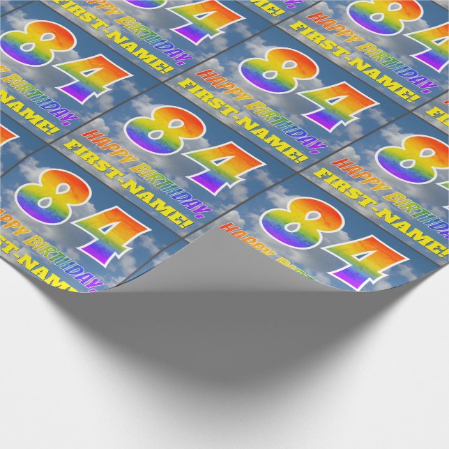 Rainbow Look "84" & "HAPPY BIRTHDAY", Clouds, Sky Wrapping Paper (Corner)