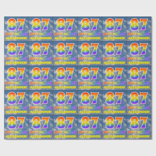 Rainbow Look "87" & "HAPPY BIRTHDAY", Clouds, Sky Wrapping Paper (Flat)