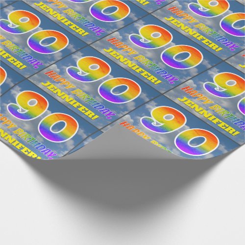 Rainbow Look 90  HAPPY BIRTHDAY Clouds Sky Wrapping Paper