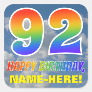 Rainbow Look "92" & "HAPPY BIRTHDAY", Clouds, Sky Square Sticker