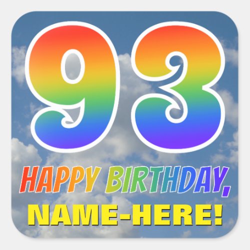 Rainbow Look 93  HAPPY BIRTHDAY Clouds Sky Square Sticker