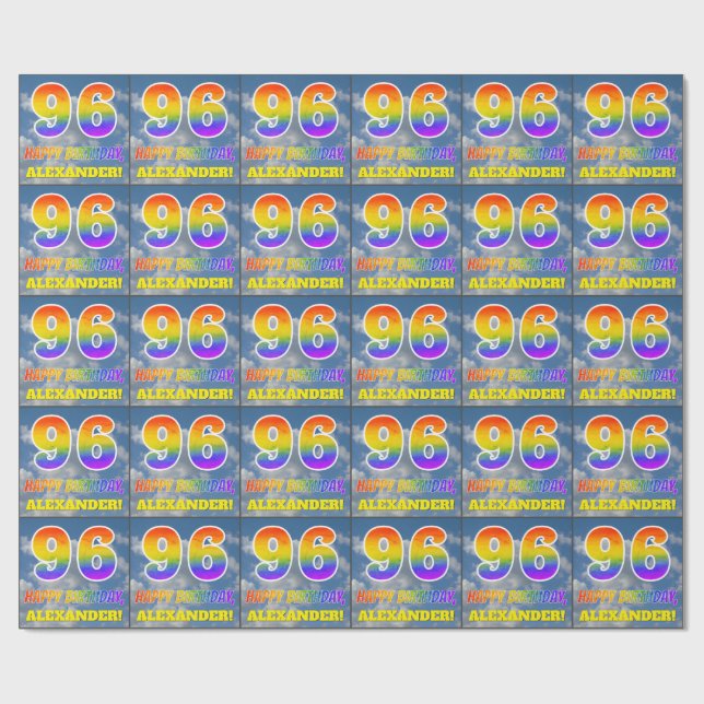 Rainbow Look "96" & "HAPPY BIRTHDAY", Clouds, Sky Wrapping Paper (Flat)