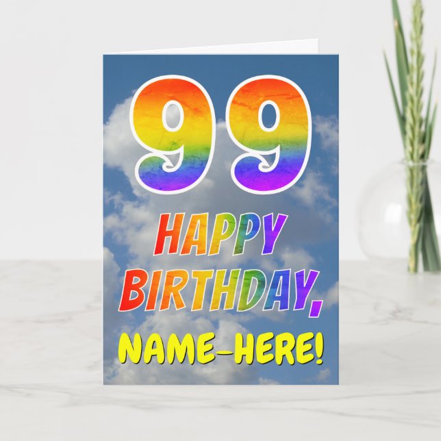Rainbow Look "99" & "HAPPY BIRTHDAY", Clouds, Sky Card (Front)