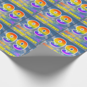 Rainbow Look "99" & "HAPPY BIRTHDAY", Clouds, Sky Wrapping Paper