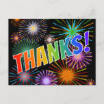 [ Thumbnail: Rainbow Look "Thanks!", Fireworks Inspired Pattern Postcard ]