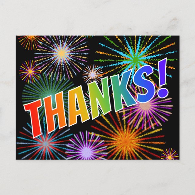 Rainbow Look "THANKS!", Fireworks Inspired Pattern Postcard (Front)